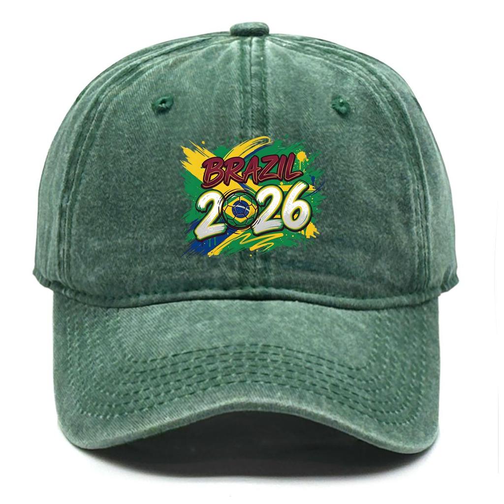 Baseball Hat With 2026 Football Soccer "BRAZIL" Flag Printed , Adjustable Sun Hat Hip Hop Non-Stretch Fabric Leisure Unisex Dad Hat