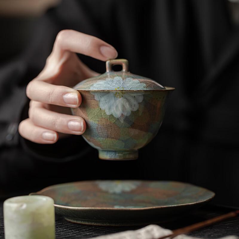 Shangqi Hand-painted Wild Chrysanthemum Coarse Pottery Gaiwan