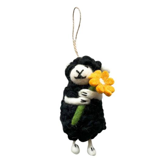 Schaf-Ornament aus Filz, handgefertigt, Lamm-Dekoration, flauschiges, lockiges Schaf, Hängeornament für Weihnachtsbaum, Tasche, Schlüsselanhänger