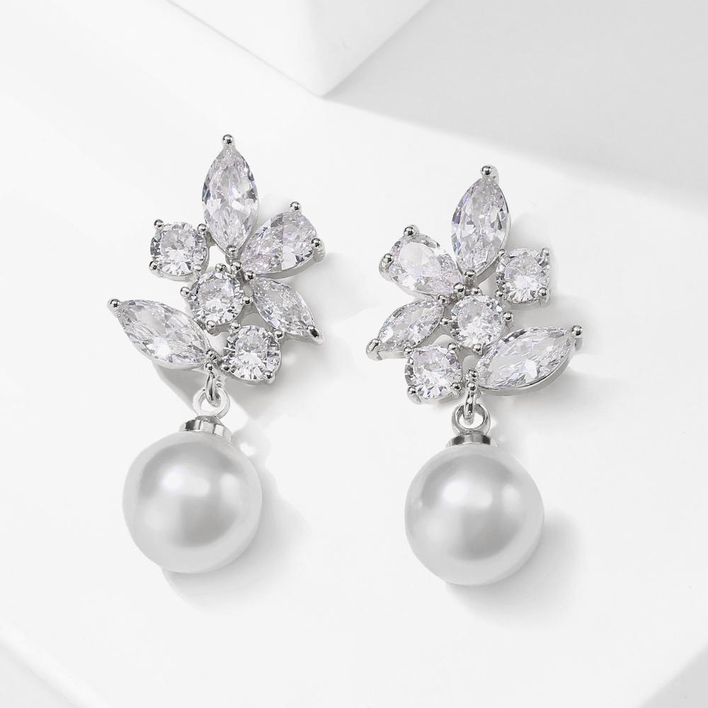 ZAKOL Brand Design Romantic Cubic Zirconia Imitation Pearl Drop Earrings Luxury Wedding Party Jewelry for Women