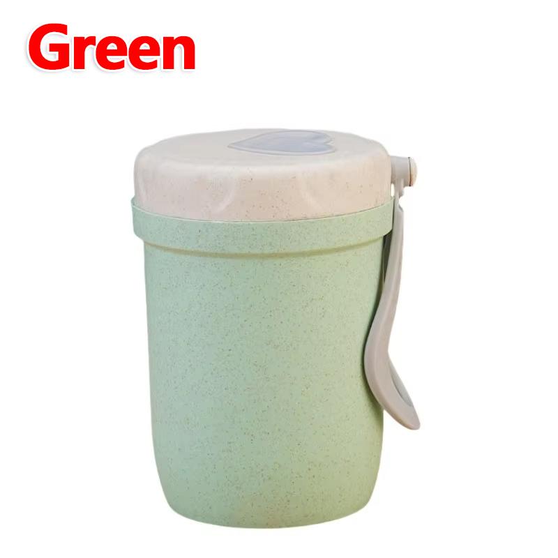 Wheat Straw Soup Cup Heart Shaped Lid with Handle Portable Breakfast Cup for Student Office Home Use BPA Free