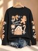 Women's Autumn and Winter Outfit Gingerbread House Candy Cane Bow Multiple Sleeve Printed Long Sleeve T-Shirt