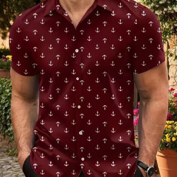 Mens Casual 3d Printed Short Sleeve Lapel Button Down Shirt S