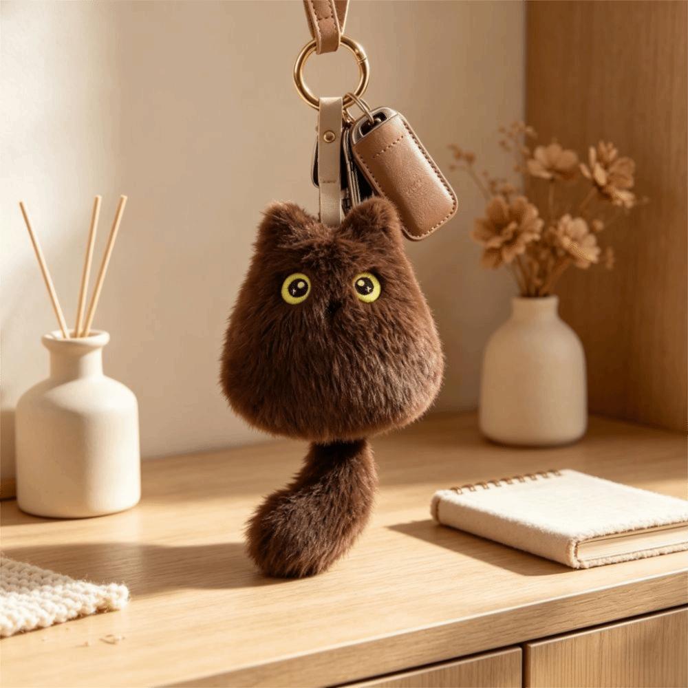Cute Cat Cat Plush Doll Keychain Oval Kitten Plush Keychain Cat Plush Pendant Gift for Boy