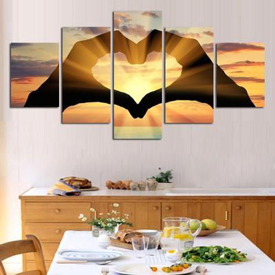 Modern Wall Art Poster Home Decor 5 Panel Sunset Hand Love Seascape Living Room Print Canvas HD Painting Pictures Modular No Frame