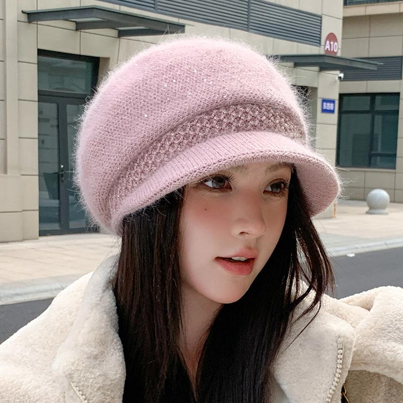 Wool Hat Women's Autumn and Winter Warm Knitted Cap Cold Protection Ear Hat Rabbit Hair in The Elderly Hat