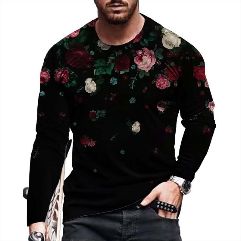 

3D Digital Printed Colorful Men s Long Sleeved Round Neck T-shirt S