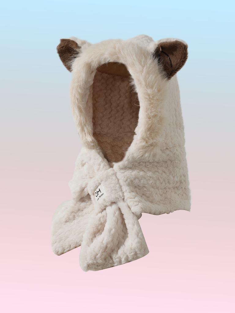 New Cute Fashion Young Ladies'  Teenager Soft Plush Winter Warm Thermal Travel Ski Party Scarf and Hat Set