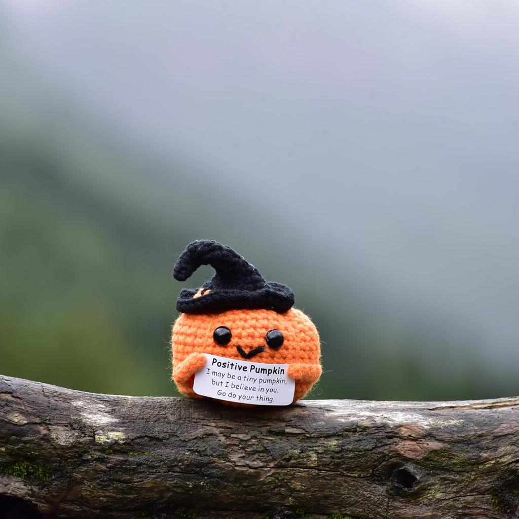 Crochet Positive Encouragement Pumpkin Dolls With Card Home Room Decor Handmade Knitted Pumpkin Desktop Decor Halloween Gifts