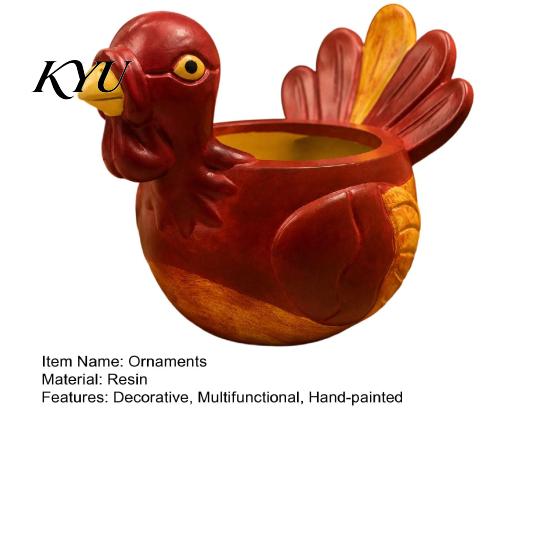 Hand Painted Rustic Home Decor Hand-painted Resin Turkey Ornament for Thanksgiving, Autumn Harvest Desktop Storage Ornaments Thanksgiving Organizer,