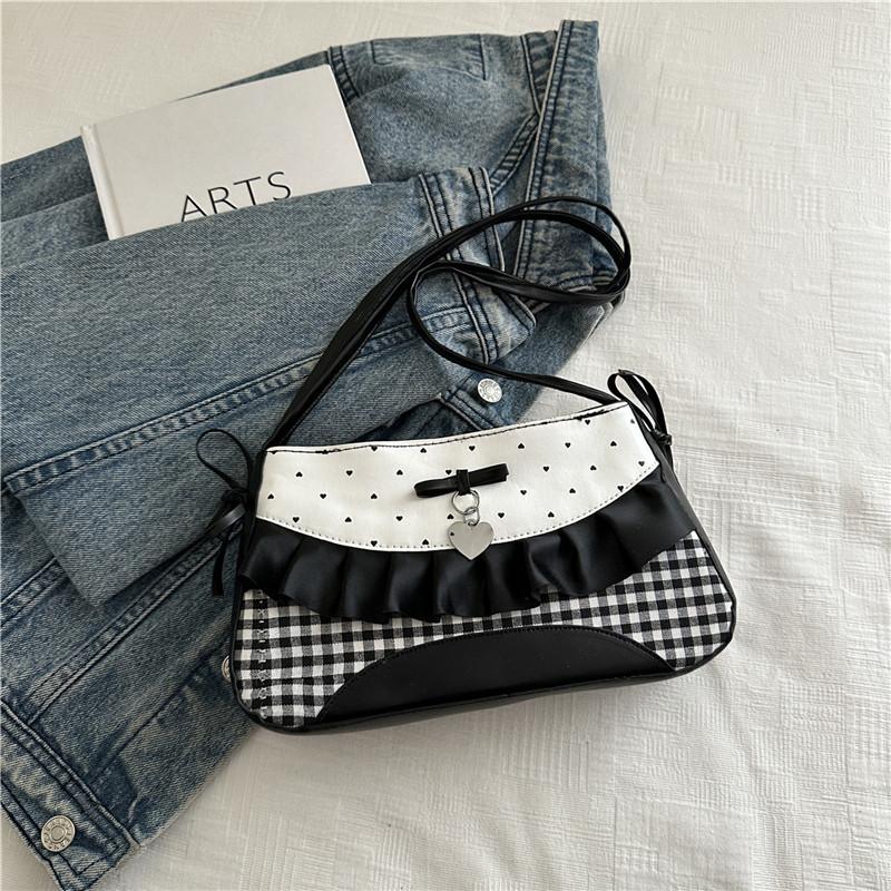 Cute Lace Bow Splicing Armpit Bag 2025 New Girl Travel Polka Dot Shoulder Oblique Span Bag