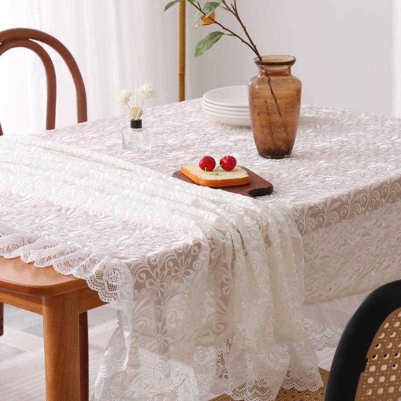 Rechteckige weiße Spitzentischdecke | Phönixschwanz-Blumenstickerei, Geeignet für Outdoor-Party, Empfang, Abendessen, Babyparty, Teeparty-Dekoration