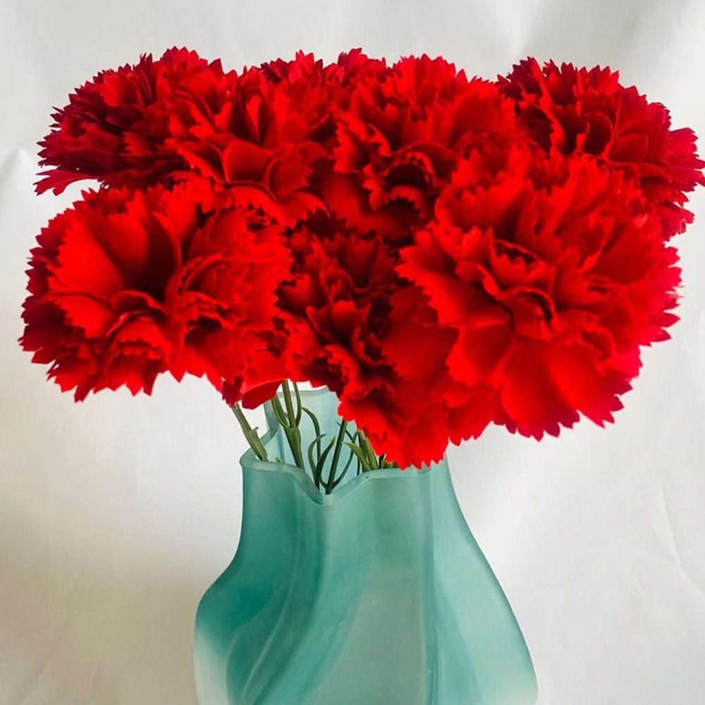Real Touch Artificial Red Carnations 54cm DIY Craft Simulation Carnation Flower Realistic Handmade Fake Plants Wedding