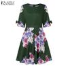 ZANZEA Women Floral Print Casual Round Neck Short Sleeve Dress