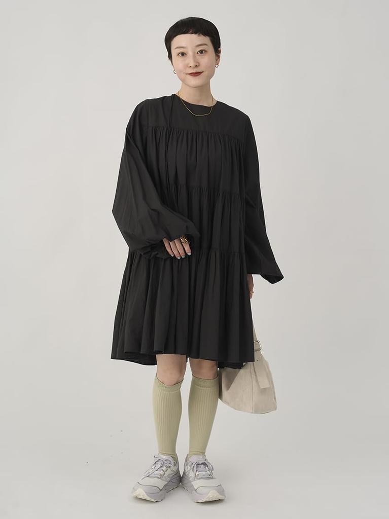 Emi Cambric Tiered Free Size Dress, 13WFO254020, Women's, Black,