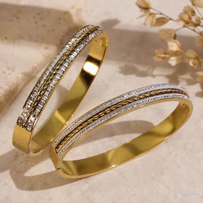 European and American Style Zirconia Inlaid Titanium Steel Plated Bracelet18k Gold Open Chain Wrap-around Simple Women's Hand Accessory, New Foreign