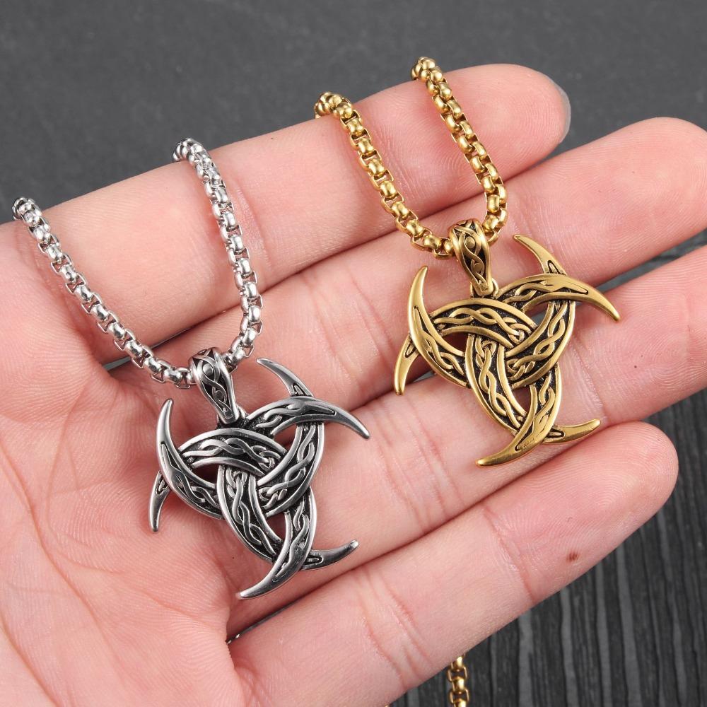 Retro Viking Design Celtic Knot Pendant Necklace for Men Stainless Steel Trendy