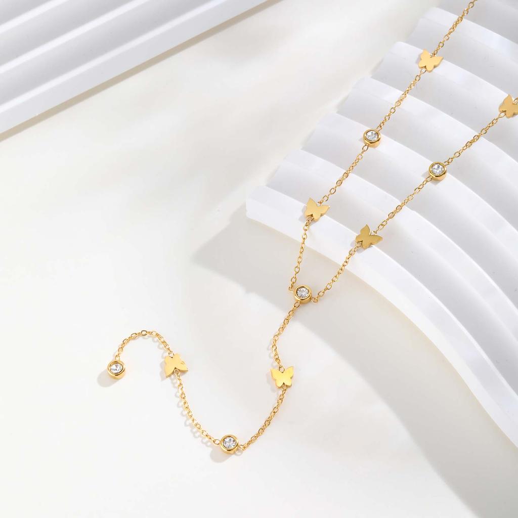 Classic Cross Zircon Y-shaped Necklace for Women,Butterfly Heart Shaped Choker Necklaces,Gold Color Stainless Steel Jewelry Gift