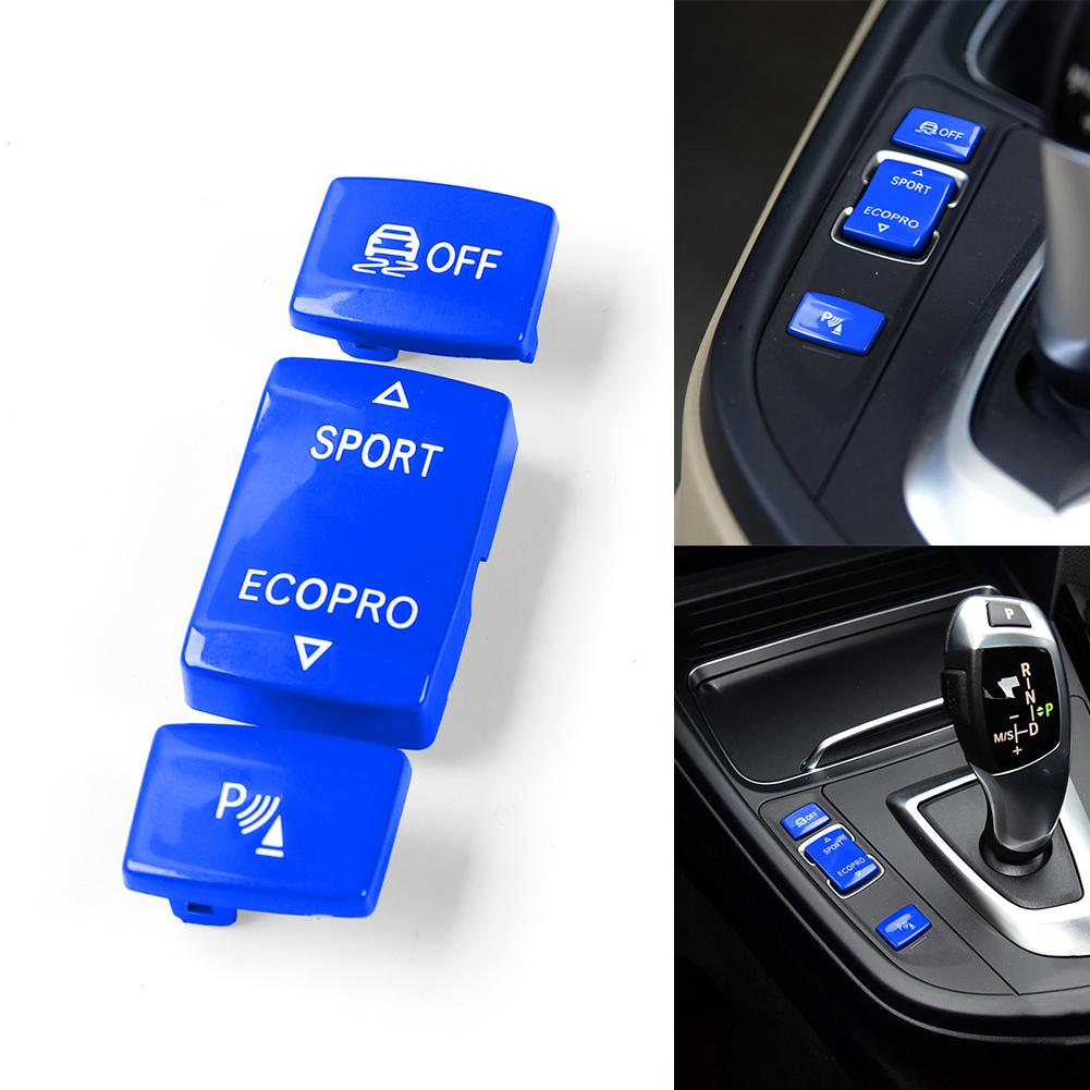3pcs Car Gear Position Panel Button Knob Covers Blue Accessories For BMW 1 2 3 4 Series F20 F21 F22 F23 F30 F31 F34 F32 F33 F36