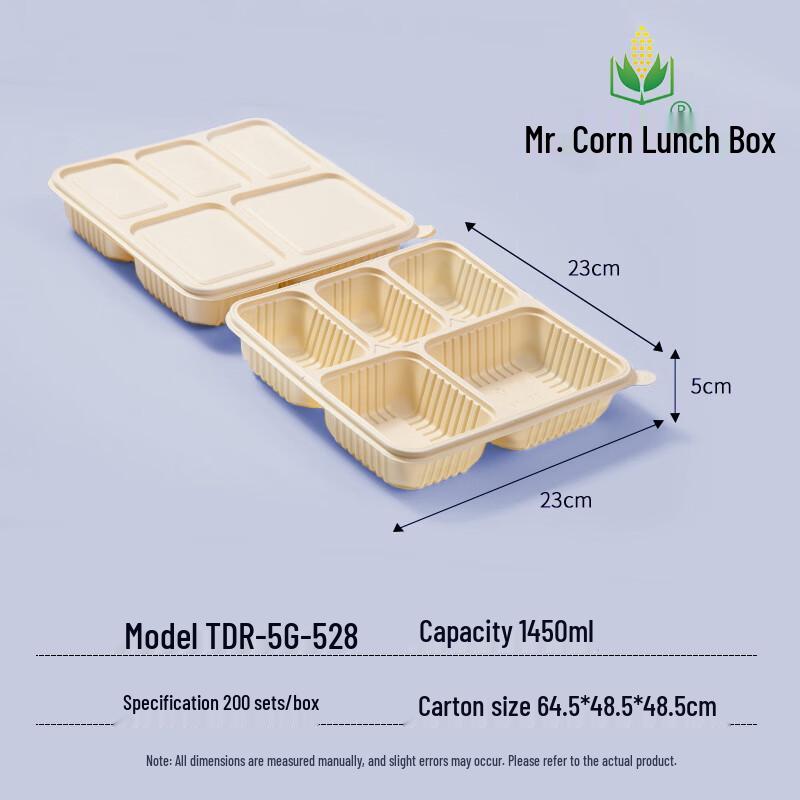 Mr. Corn 1450ml 5-Compartment Biodegradable Bento Box