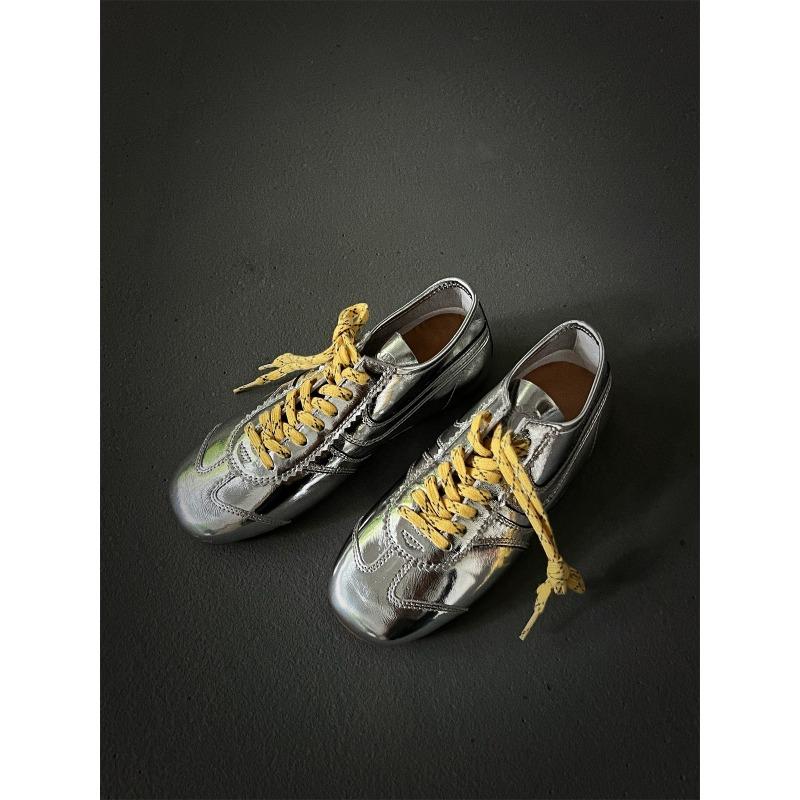 Cowhide version! Silver inner height increase niche lace-up leisure sports versatile retro board shoes women