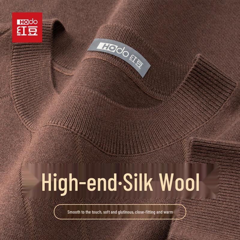 Hodo Men's Wool Silk Blend Jacquard Thermal Round Neck Sweater