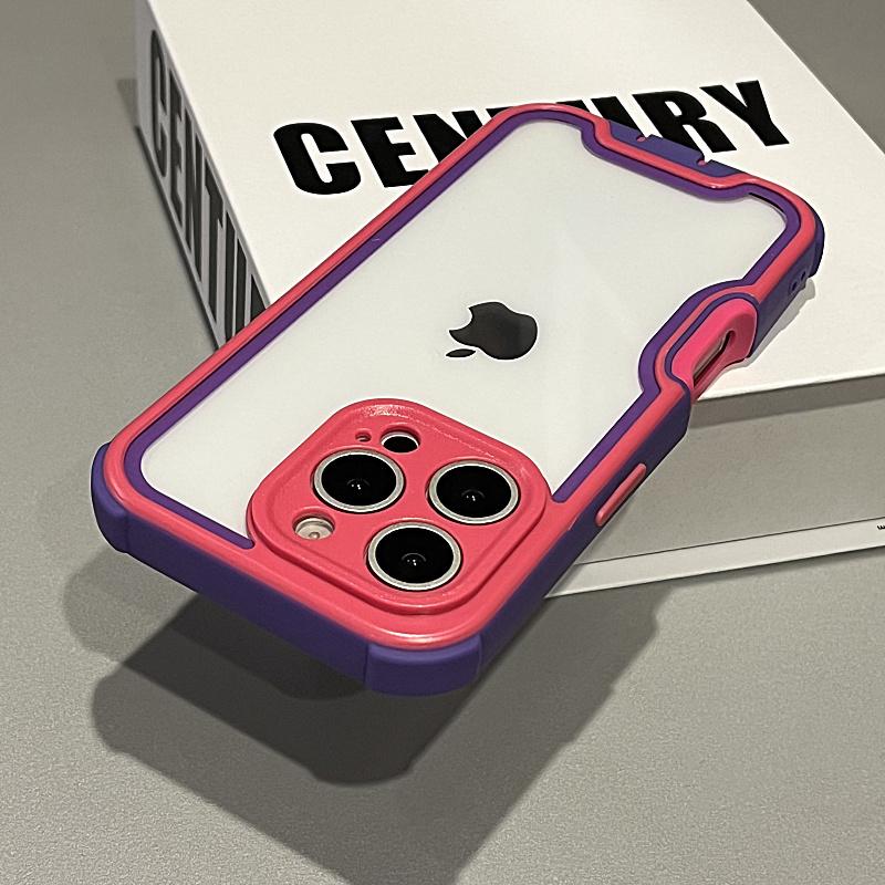 Heavy Duty Hybrid Bumper Armor Clear Case for iPhone 16 15 14 Plus 13 12 11 Pro Max Shockproof Hit Color Durable Cover