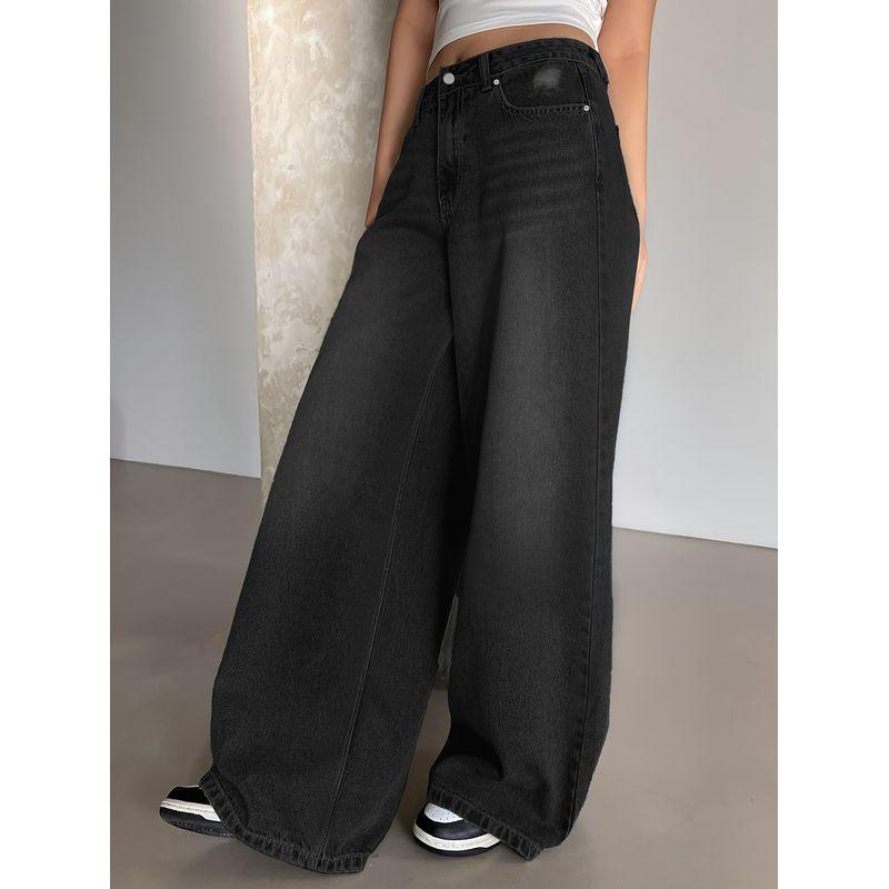 American Ins High Street Retro Washed Blue Loose Pants Long Mop Plus Size Loose Ripped Leisure Denim Female