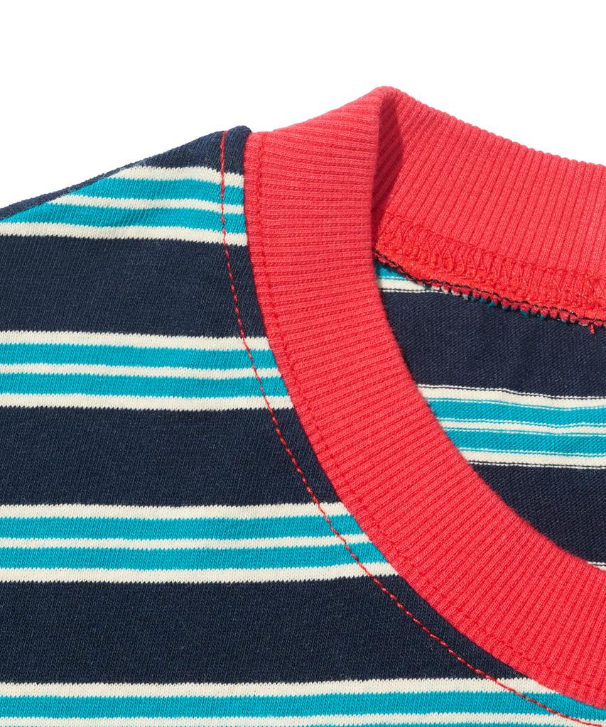 TAILOR STUDIO Classic Striped Short Sleeve T-Shirt (Navy/Mint)