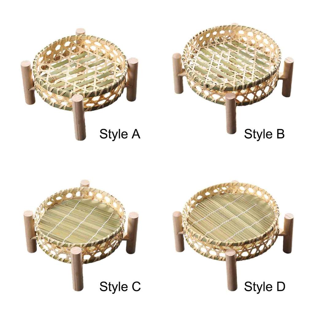 Serving Tray Dessert Plate Rustic Round Woven Storage Basket Fruit Rack for Coffee Table Dining Room Kitchen Picnics Living Room