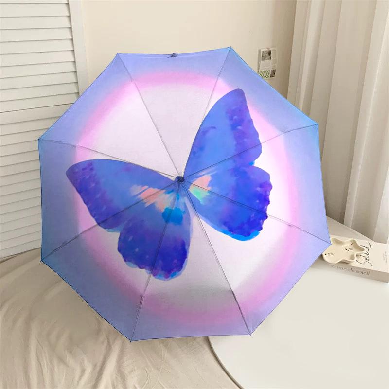 1pc Butterfly Rainbow Automatic Folding Umbrella 8 Rib Iron Frame,  Suitable for Travel, Daily Use, Birthday, Women & Men Gift c1231038