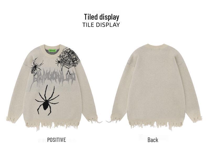 INS Unisex College Sweater - Autumn/Winter Hip-Hop Style with Spider Web Design