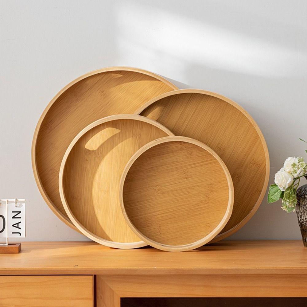 25/30/35/40CM Wood Tray Round Food Bread Pan New Decorative Tray Breakfast Dinner