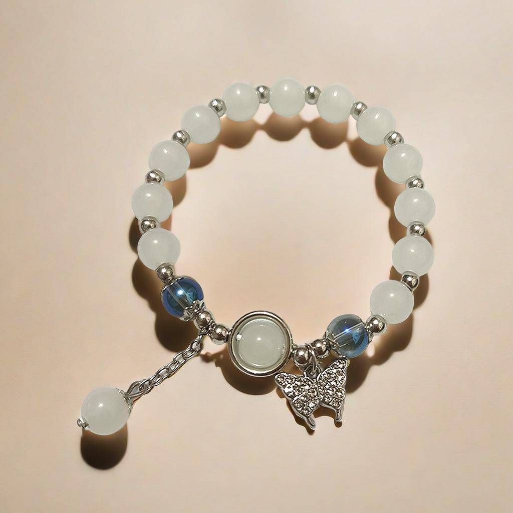 Cat's Eye Moonstone Butterfly Bracelet for Women – Trendy, Versatile Beaded Design, Perfect Student Gift