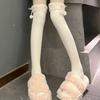 1 Pair Vertical Stripe Knee High Socks Lamb Fur Over Knee Socks Cute Plush Stockings  Autumn Winter