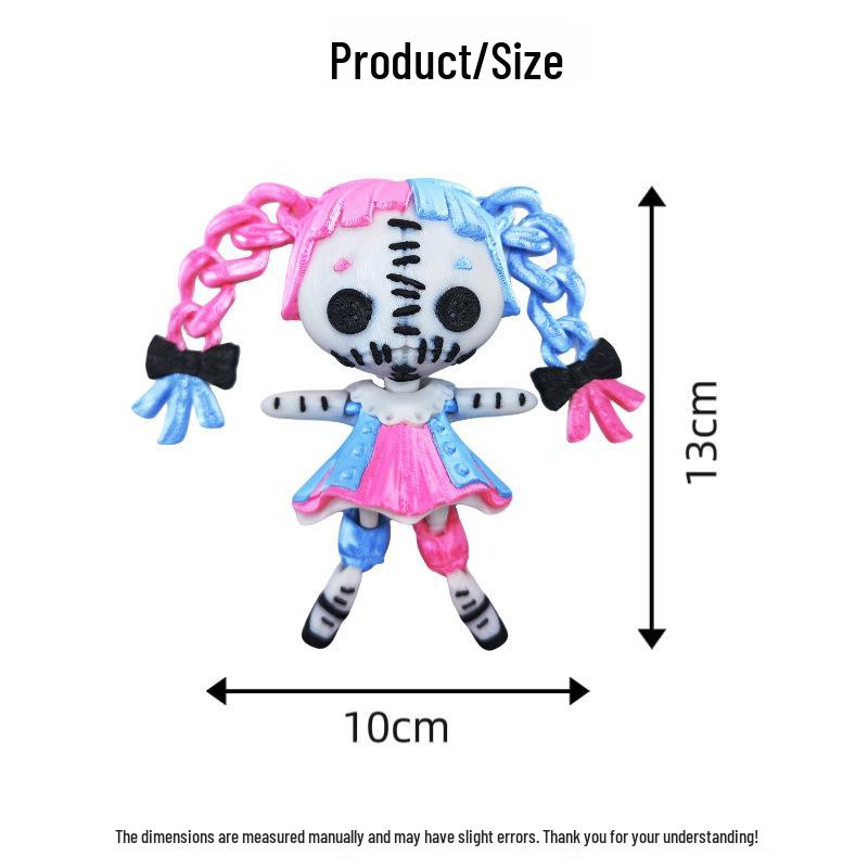 Jointed Gothic Horror Doll with Pigtails - 3D Printed Cute Demon Girl Gift