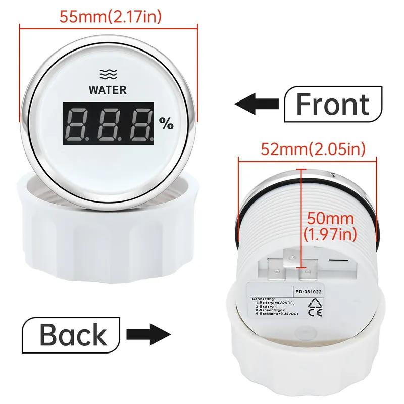 Digital 52mm Water Level Gauge+Water Level Sensor 100-500mm Red Light Water Tank Meter Indicator 0-190 OHM for Car Yacht 12V 24V