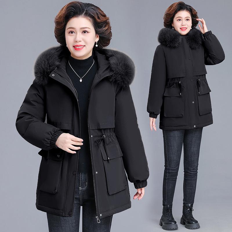 

2025 Style Winter Parka: Warm Cotton Jacket for Middle-aged & Elderly Women 5XL (150-165 lbs) чёрный
