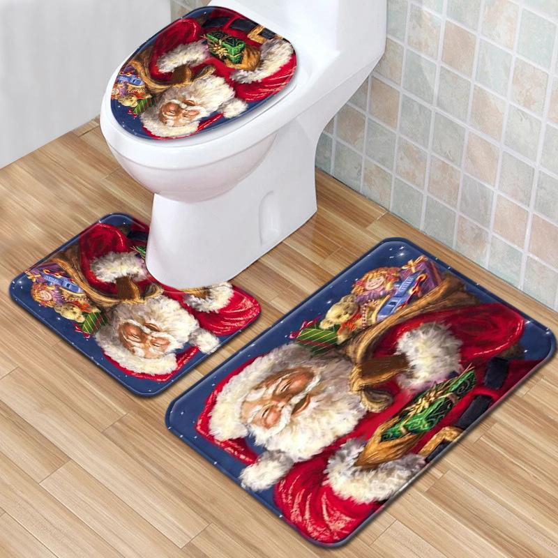 Christmas Toilet Three-Piece Floor Mat Bathroom Three-Piece Carpet Doormat