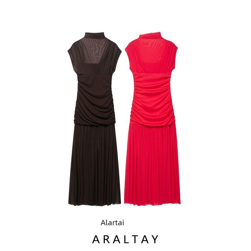 Araltay New Arrival Fashion Style Women's Clothing Fashion All-Match Minimalist Casual Style Silm Silk Net Patchwork