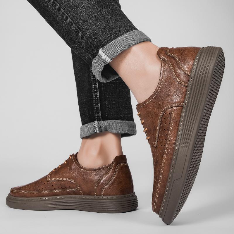 Fashion Fashion Thick Sole Genuine Leather Shoes Men Classic Casual  Business Dress Shoes Handmade Designer Flats Lace-Up Walking Shoes