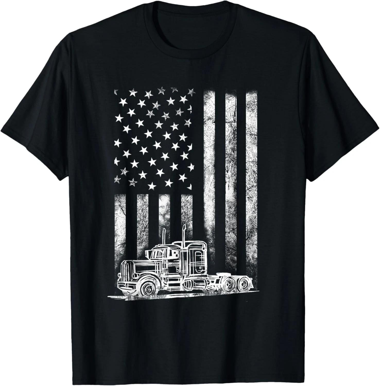 Funny Trucker American Flag Truck Driver Shirt Truck Driver Gift Unisex T-Shirt L