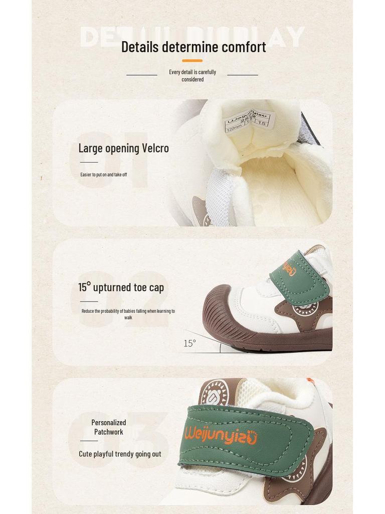 Toddler Winter Cotton Shoes for Ages 1-3, Soft Sole, Plus Velvet, Infant Boy & Girl Functional Shoes