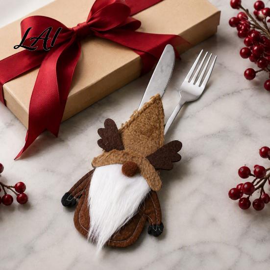 Reusable Flatware Sleeve Christmas Gnome Cutlery Holder Santa Reindeer Knife Fork Spoon Bags Bag Decorations Supplies for Xmas Party Holders