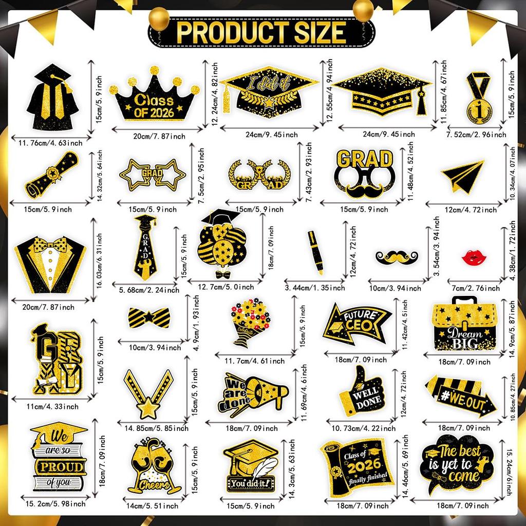2026 Graduation Party Decor: Photo Booth Props & Frames, Ceremony Decor & Masks.