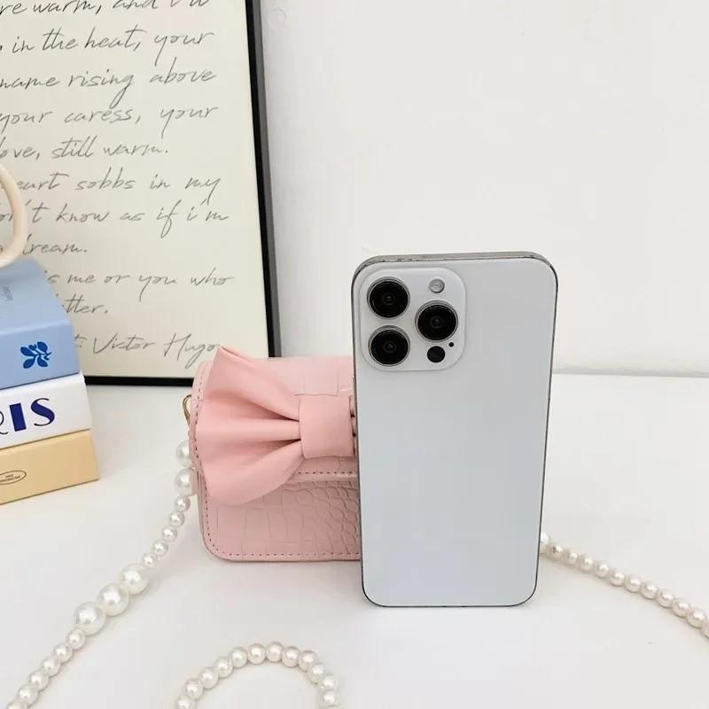 Childrens Butterfly Bow Mini Purse With Pearl Chain For Daily Use