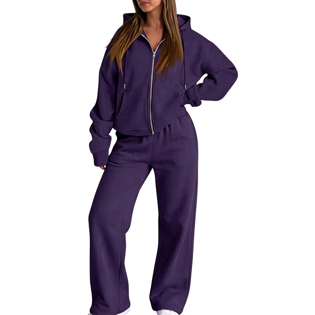 Women's Casual Sweatshirt Jacket Set Comfortable Loungewear for Fall Winter