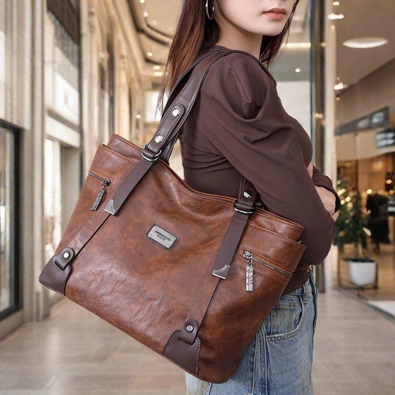 

Гонконгский прилавок Оригинальная женская сумка 2025 Сумка-тоут Модная Большая вместимость Натуральная кожа Сумка на плечо Ручная сумка для поездок на работу Большая сумка Dark brown