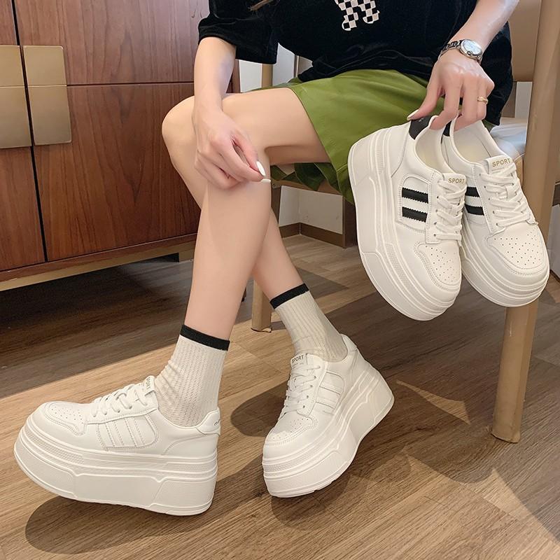 Popular little white shoes women's 2025 spring new thick-soled heightening casual shoes lace-up casual sports board shoes women's shoes