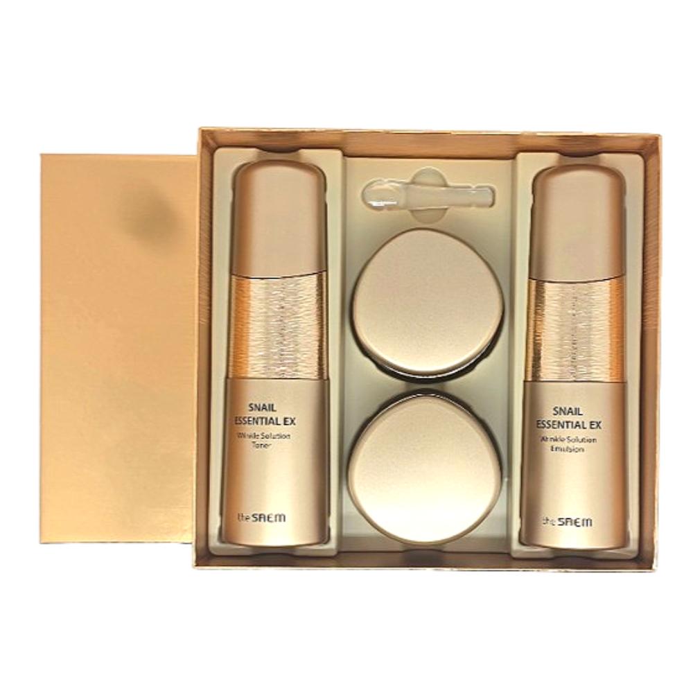 The Saem Snail Essential EX Faltenlösung 3-teiliges Hautpflegeset – Toner 150ml + Emulsion 150ml + Creme 50ml + Bonus Augencreme 31ml – Koreanisch
